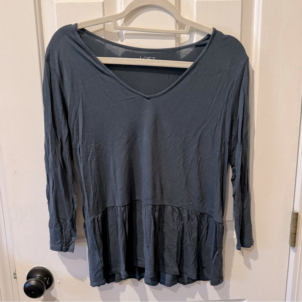 LOFT Blue V-Neck Peplum Top